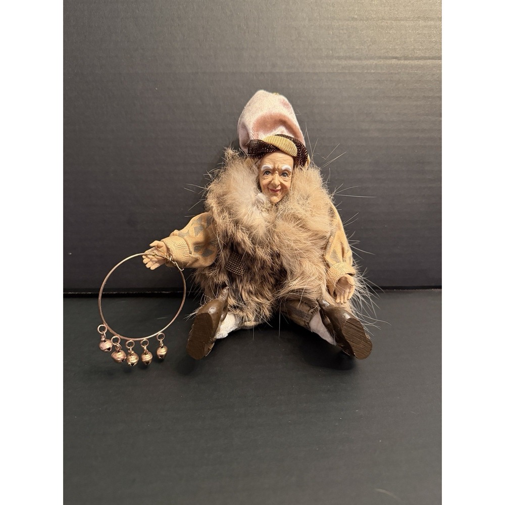 Katherine's Collection Wayne Kleski Jester Doll Fur Coat Bells Vtg Shelf Sitter